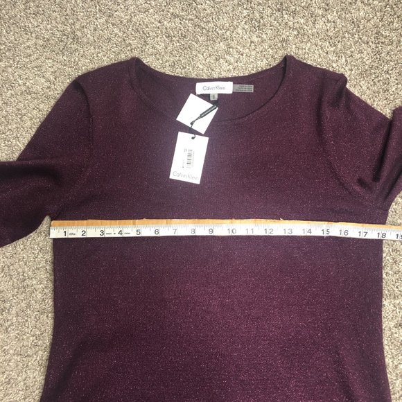 New Calvin Klein Sparkly Bell Sleeve Purple Long Sleeve Thin Sweater Size Medium - Picture 8 of 10